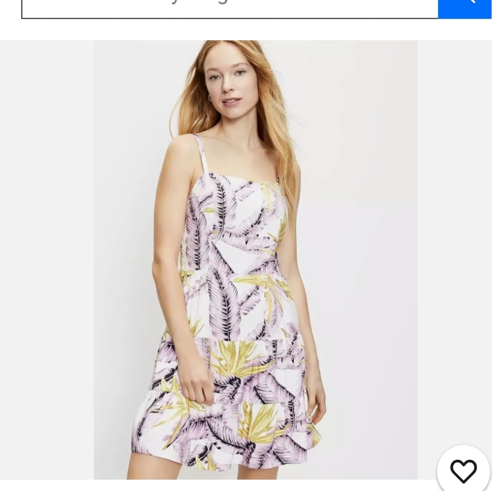 LOFT Pink and Yellow Leaf Print Mini Dress